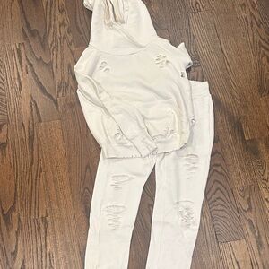 NSF Soft Cream distressed Hoodie and jogger set